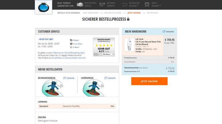 surf bestellung abschließen im blue tomato online shop