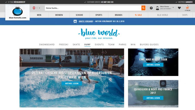 die blue world des blue-tomato onlineshops