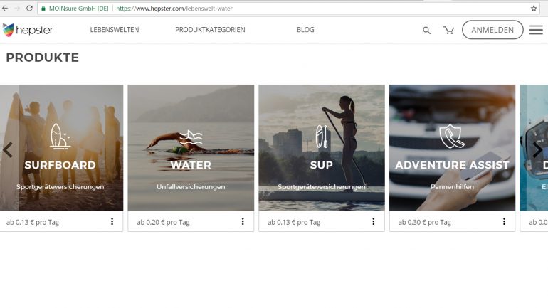 hepster lifestyle versicherung - produktauswahl für surfer