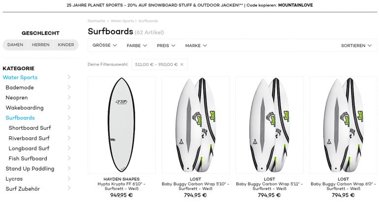 planet sports produktangebot surfboards