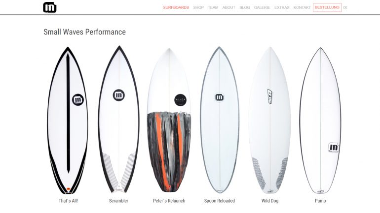 produktauswahl bei mica surfboards