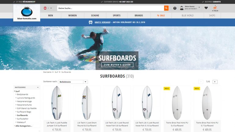 produktauswahl surfboards im blue tomato online shop