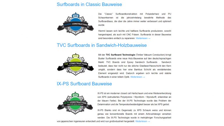 buster surfboards produktauswahl