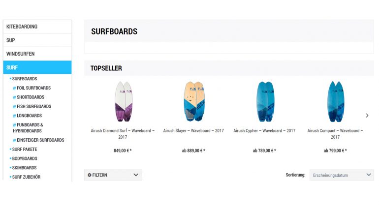 surfboardauswahl im shop wavegorilla.de