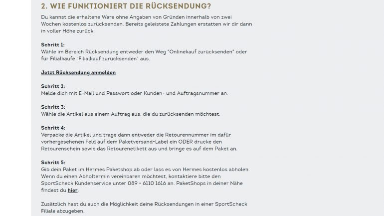 screenshot zu rücksendungen im surfshop test von sportscheck