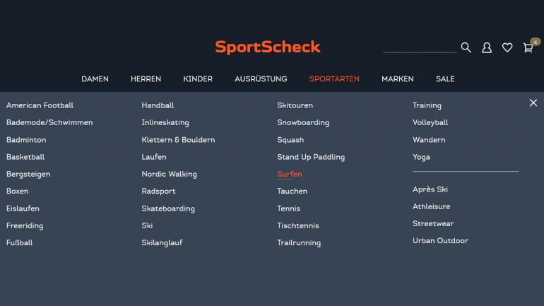 sportartenauswahl im online surfshop sportscheck.de