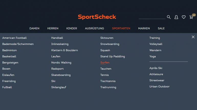 sportartenauswahl im online surfshop sportscheck.de