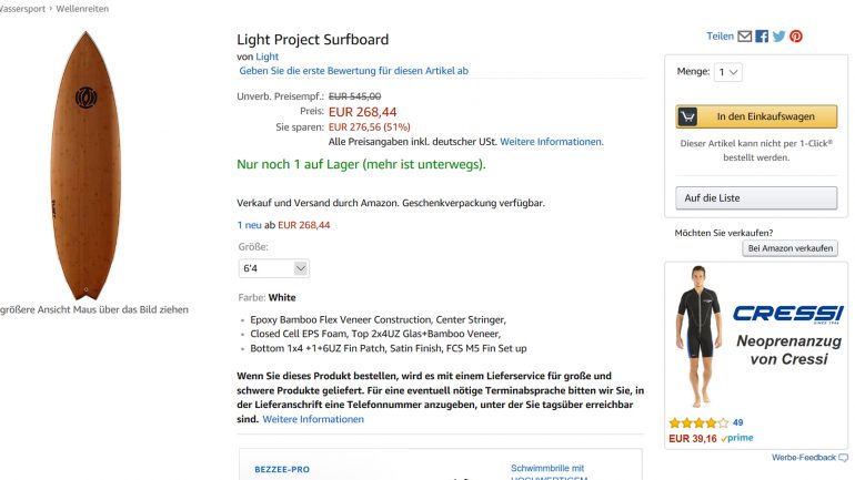 Light Project Surfboard bei Amazon im Angebot reduziert