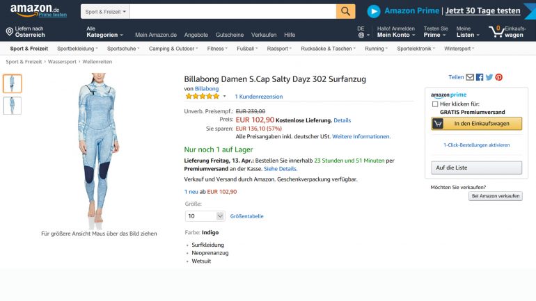 billabong salty dayz wetsuit in aktion bei amazon