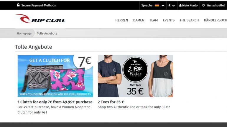 aktuelle ripcurl angebote für surfer