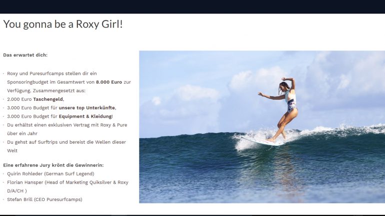 roxy sponsor-vertrag gewinnen und als Surferin um die Welt reisen