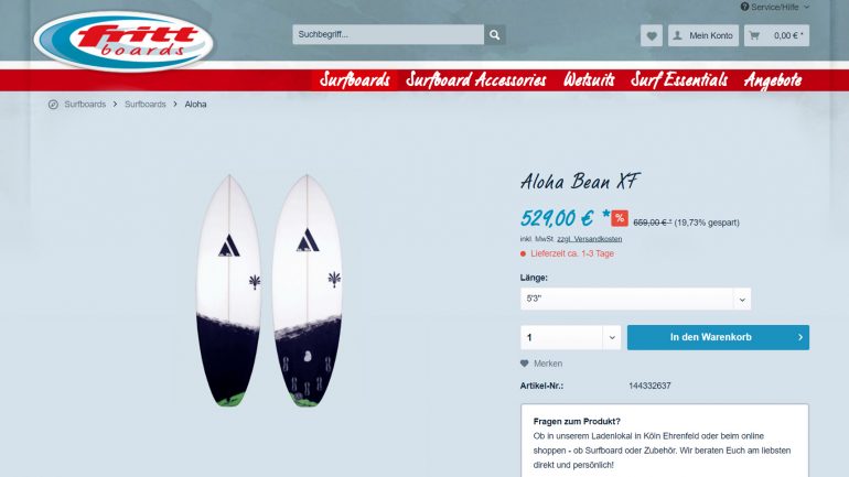 Aloha Hybrid Epoxy Surfboard billiger und reduziert im Frittboards surfshop