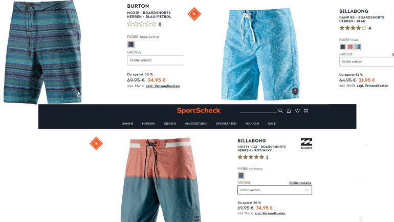 50 % rabatt auf boardshorts für surfer bei sportscheck