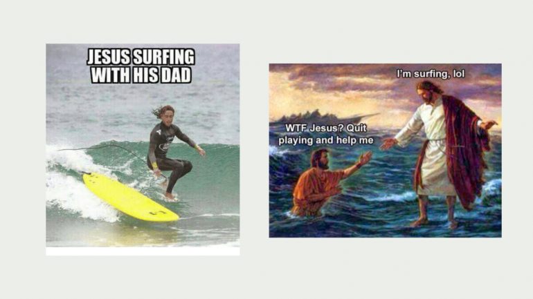 surf memes jesus surft mit seinem vater