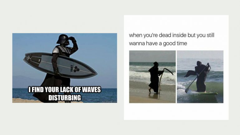 darth vader und der tot surfen - surfer meme