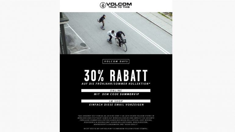 30 prozent rabatt auf surfartikel der marke volcom neue kollektion für surfer