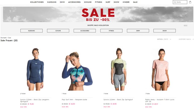 roxy summer sale 2018 im august mit gratis versand