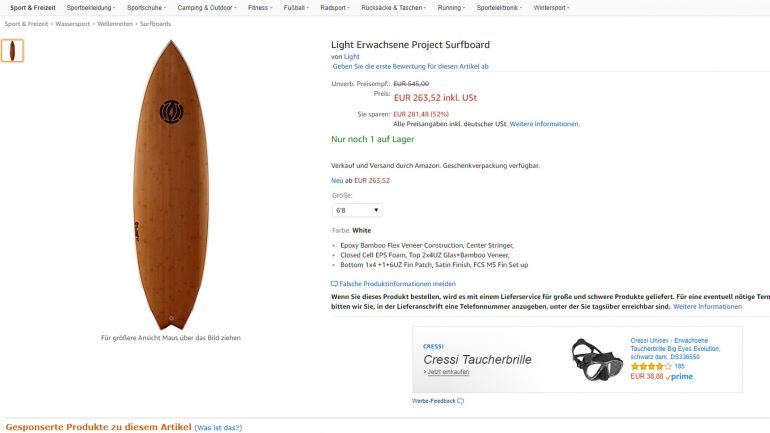 light epoxy surfboard billiger als halber preis bei amazon