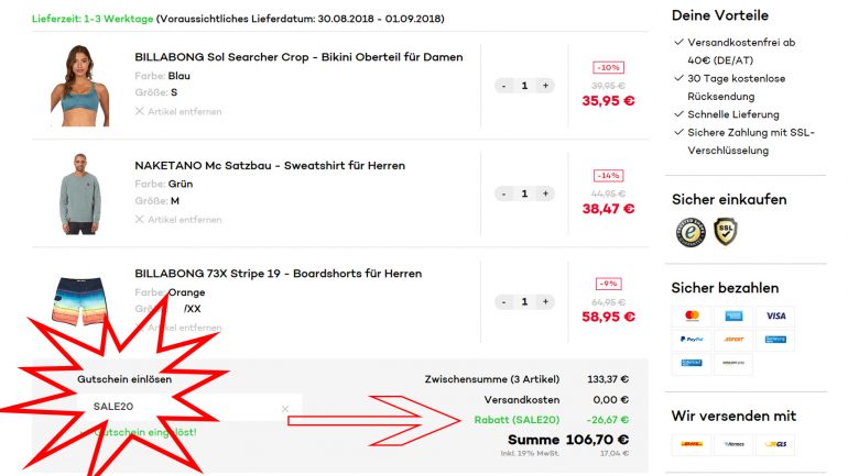 zusätzlicher 20 % rabatt im planet sports online surfshop mit rabattcode