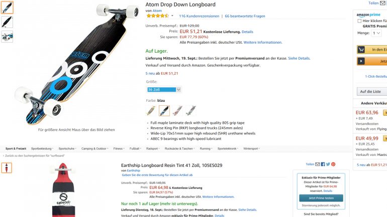 verbilligte longboards bei amazon in aktion