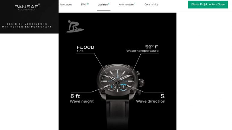Pansar smartwatch für surfer auf kickstarter