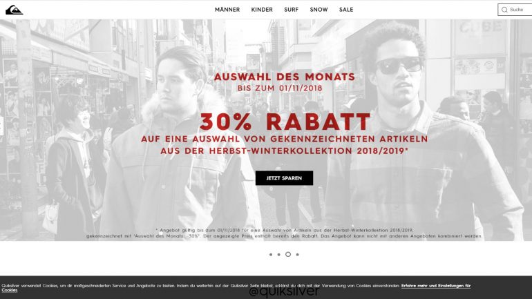 tolle aktion für surfer bei quiksilver mit 30 % Rabatt