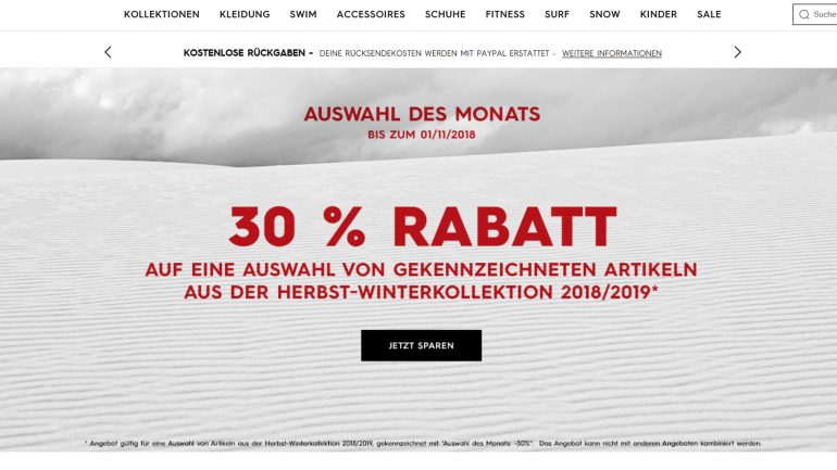 roxy 30 % rabatt auf einen artikel der neuen kollektion deiner wahl