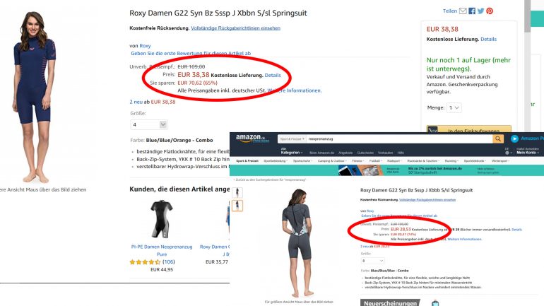 roxy wetsuits kurzärmlig bei amazon preisreduziert