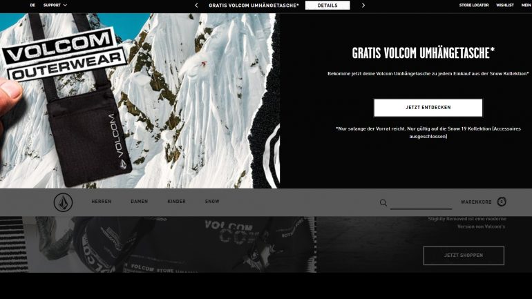 gratis umhängetasche von volcom wenn du aus der aktuellen snow kollektion bestellst