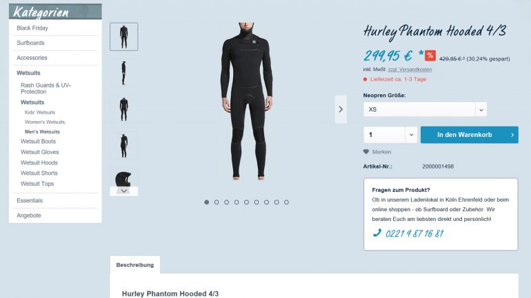 hurley phantom Neoprenanzug für Surfer billiger bei frittboards