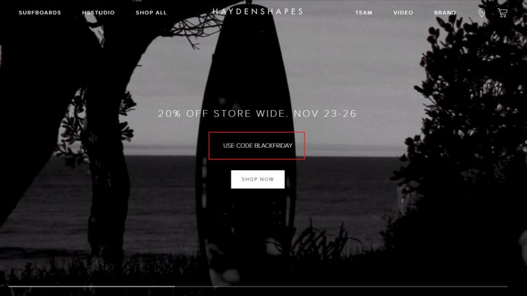 minus 20 % auf Surfboards im Haydenshapes black friday angebot