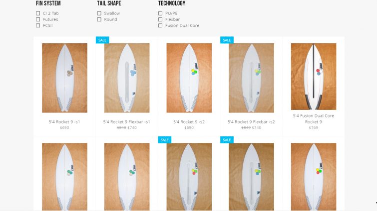 produktauswahl und variationen des rocket 9 surfboards bei channel island