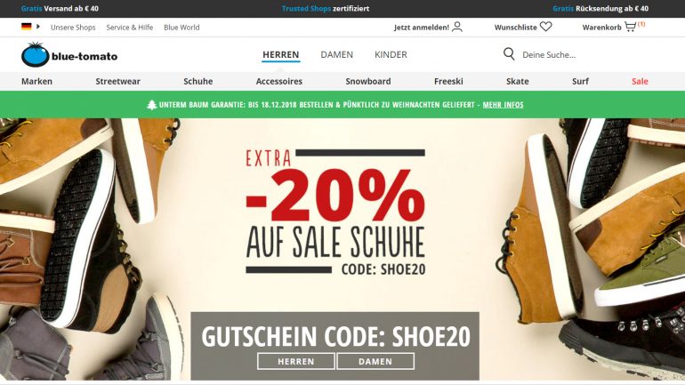 20 % Extra Rabatt auf alle Schuhe bei Blue Tomato mit Gutschein Code