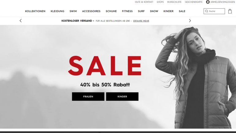 surferin ausverkauf und sale bei Roxy mit 50 % billiger Preisreduktion