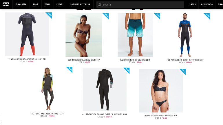 billabong sale f+r surfer und weihnachten 