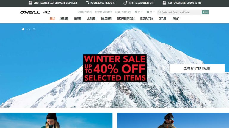 O'Neill Wintersale mit rabatten von bis zu 40 prozent auf snowwear streetwear und surf-equipment 