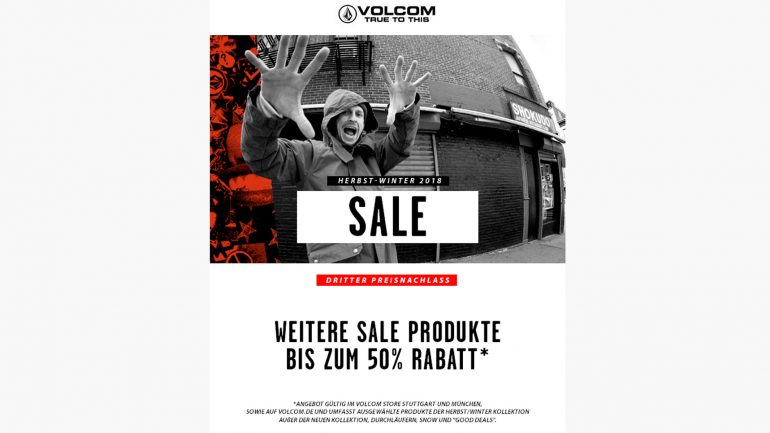 bis zu 50 % rabatt auf produkte deiner wahl im volcom de surfer sale