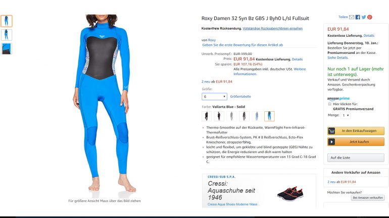 roxy wetsuit für surferinnen billiger und preisreduziert im amazon angebot