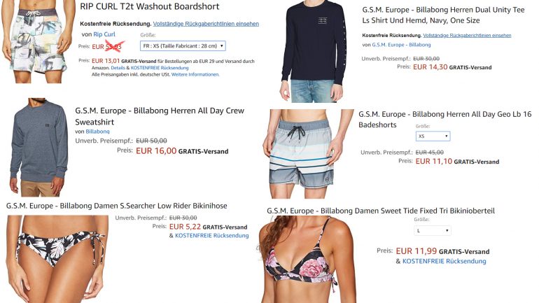 super surfer sale bei amazon mit 60 % rabatt und mehr auf billabong, ripcurl, o'neill und hurley - Teil 1