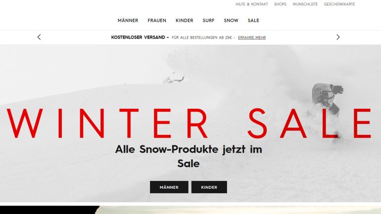 quiksilver winter sale für surfer mit billigen aktionen