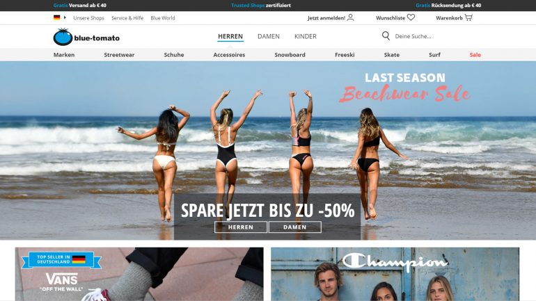 die beachwear aus der letzten saison im angebot mit 50 % rabatt bei blue tomato