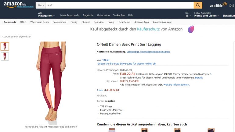 billigere oneill surfer leggings bei amazon im angebot