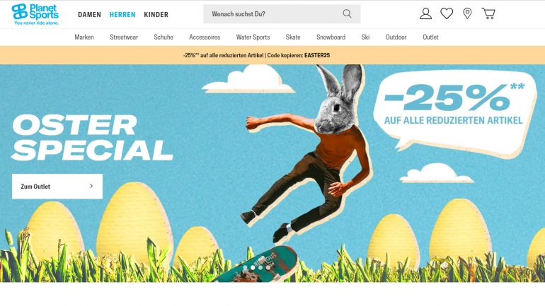 planet sports osteraktion - 25 % rabatt auf alle reduzierten produkte mit gutschein-code EASTER25