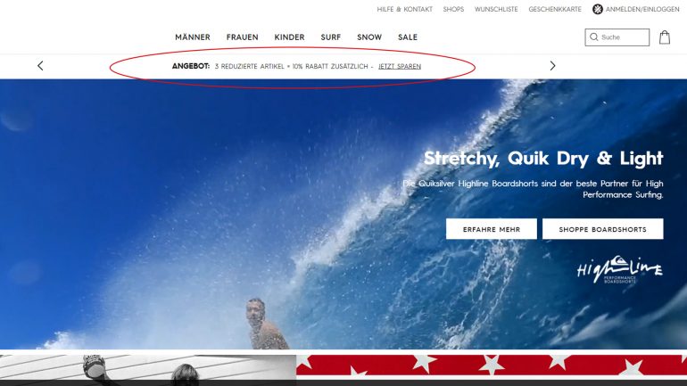 quiksilver zusatz-rabatt auf schon reduzierte artikel nochmal 10 %