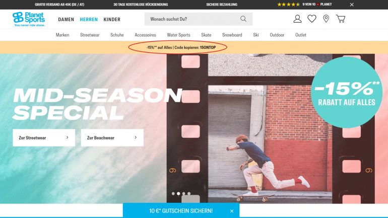 gutschein code bei planet sports bringt dir 15 % rabatt