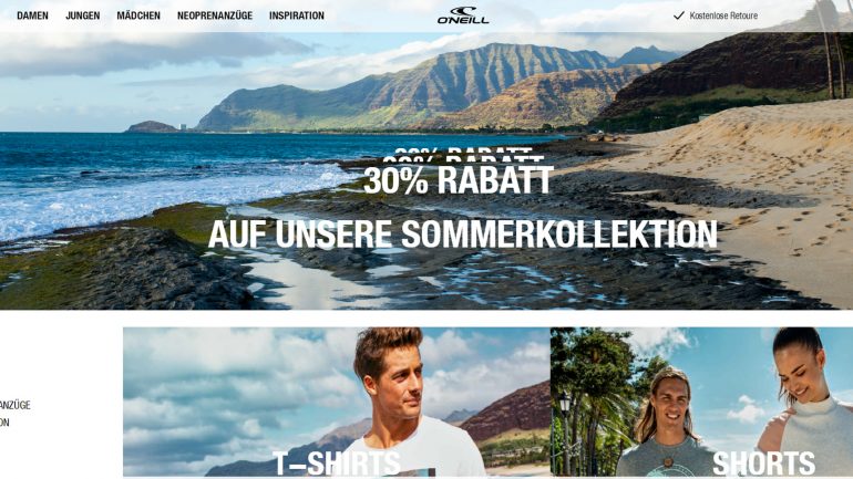 ausverkauf der neuen sommerkollektion von Oneill  2019 mit 30 % rabatt