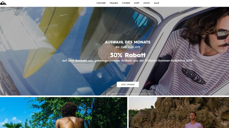 quiksilver surfer sale auf die neue kollektion 2019 30 % rabatt