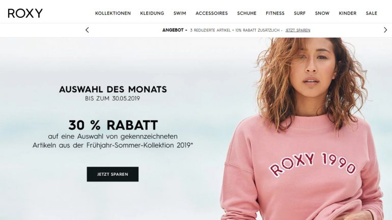 roxy ausverkauf für surferinnen auf die neue kollektion 2019 mit 30 % rabatt