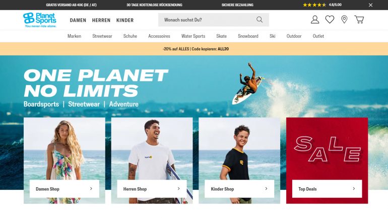 mit code all20 bei planet sports um 20 % billiger einkaufen im juni 2019