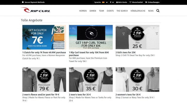 6 billigere angebote für surfer im ripcurl online shop juni 2019